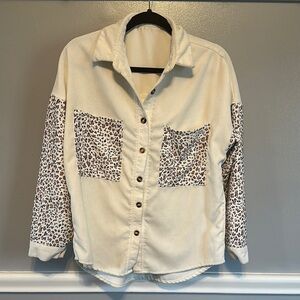 SHEIN Cream and Brown Utility Jacket with Animal Print
